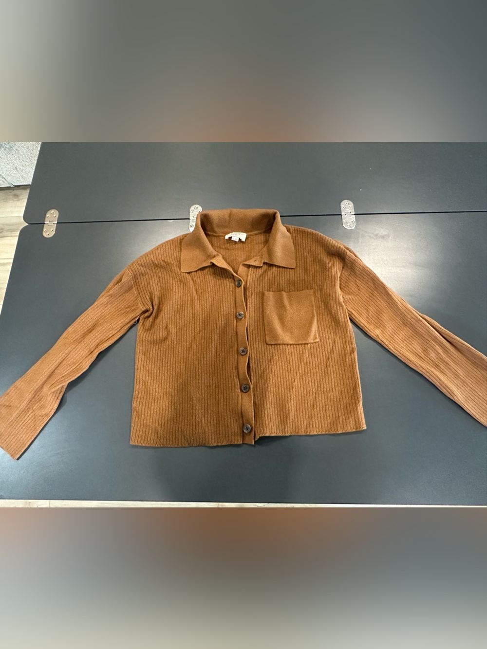 LOFT Brown Ribbed Button Cardigan - Picture 2 of 4
